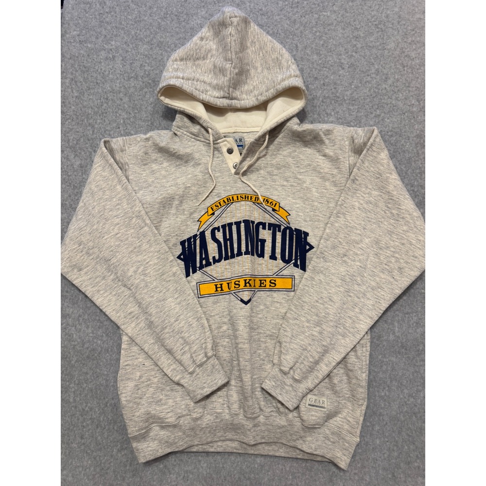Vintage Gear Sports Washington Huskies Henley Hoodie Gray Mens Large New College